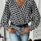 Perfee Geometric V-Neck Long Sleeve Blouse