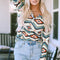 Printed Notched Neck Long Sleeve Top