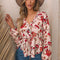 Floral V-Neck Drawstring Peplum Blouse