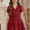 Girls Frilled Notched Neck Puff Sleeve Dress