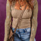Lace Detail Queen Anne Neck Long Sleeve Blouse